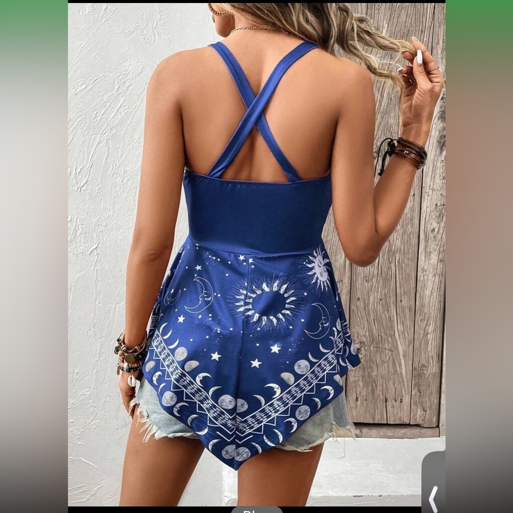SHEIN VCAY Sun Print Ring Linked Hanky Hem Cami Top size XS NWT - Picture 9 of 15